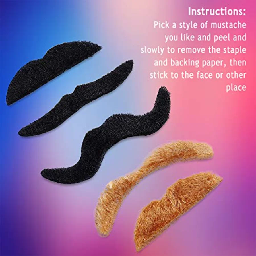 48Pcs Fake Mustaches Self-Adhesive Novelty Mustaches Set Costume Facial, view 4