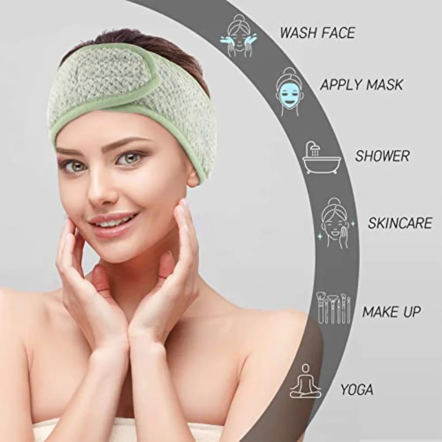 4Pcs Spa Facial Headband Coral Fleece, view 4
