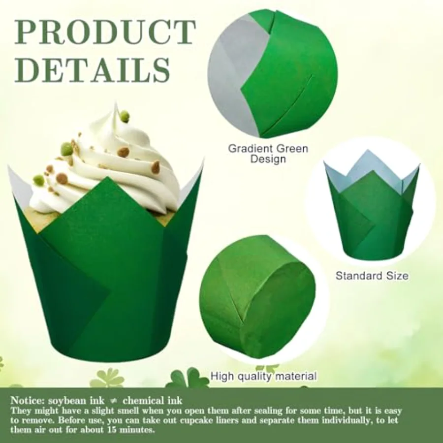 180Pcs Green Tulip Cupcake Liners Gradient Green Tulip Muffin Baking Cups, view 3