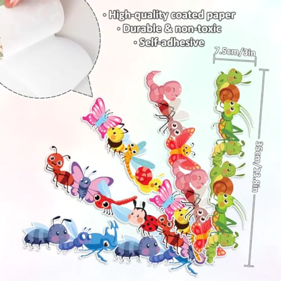 69 Ft Insect Bulletin Board Borders Colorful Cartoon Bug Adhesive Trim, view 2