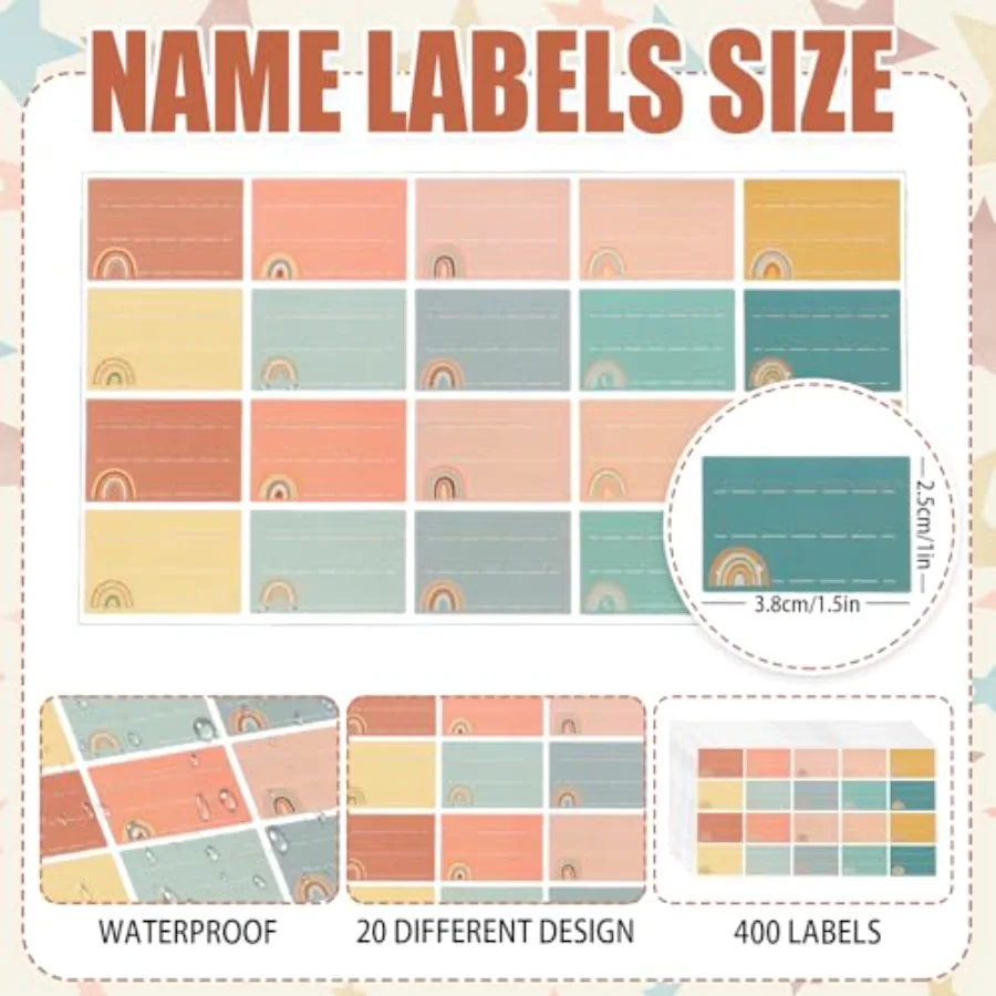 400Pcs Baby Bottle Labels for Daycare Boho Rainbow Self-Laminating Name, view 2
