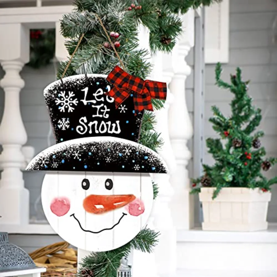 Large Christmas Snowman Wooden Hanging Sign Winter Welcome Door Sign with, view 4