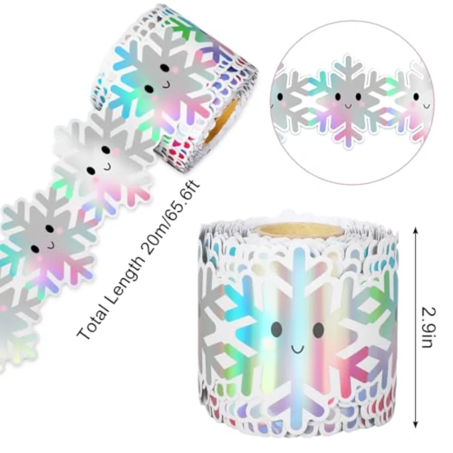 65.6ft Holographic Snowflake Bulletin Board Borders Cute Holographic, view 2