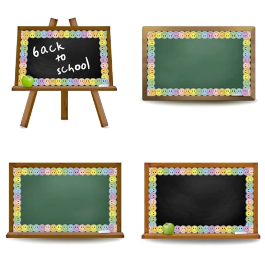32.8 Ft Boho Happy Face Bulletin Board Border Pastel Color Smile Face Die, view 3