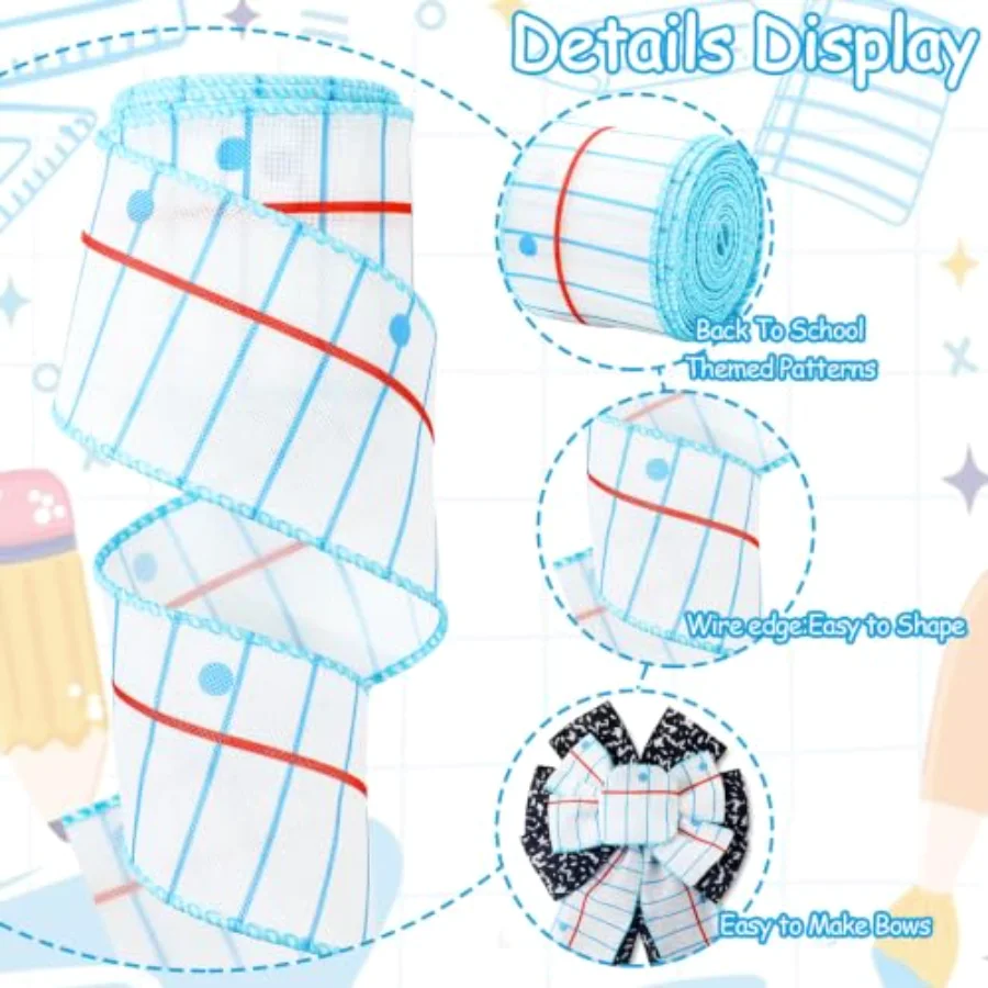 Back to School Wired Edge Ribbon 2.5 Inch Notebook Composition Fabric, view 3