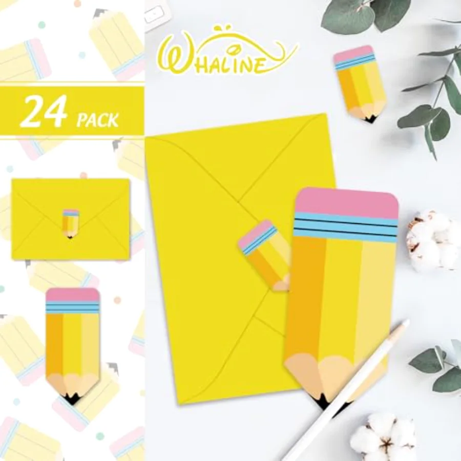 24 Pack Back to School Greeting Cards Pencil Dots Blank Note Cards with, view 3