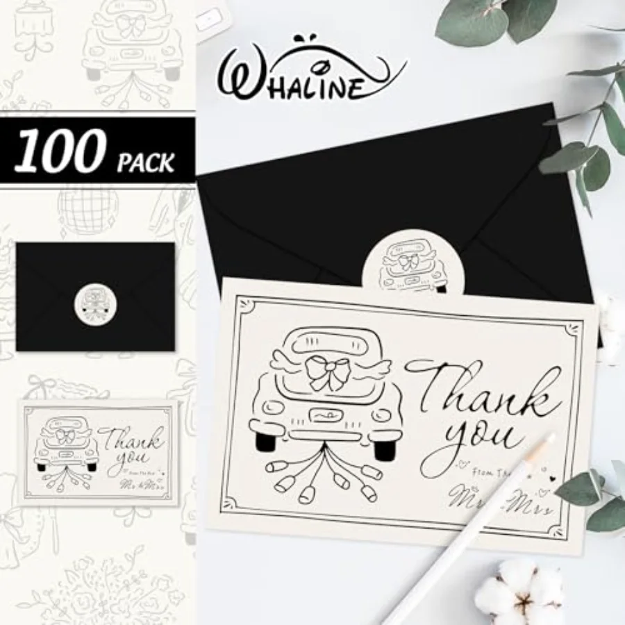 100 Pcs Wedding Thank You Cards with Envelopes Stickers Boxed Greeting, view 3