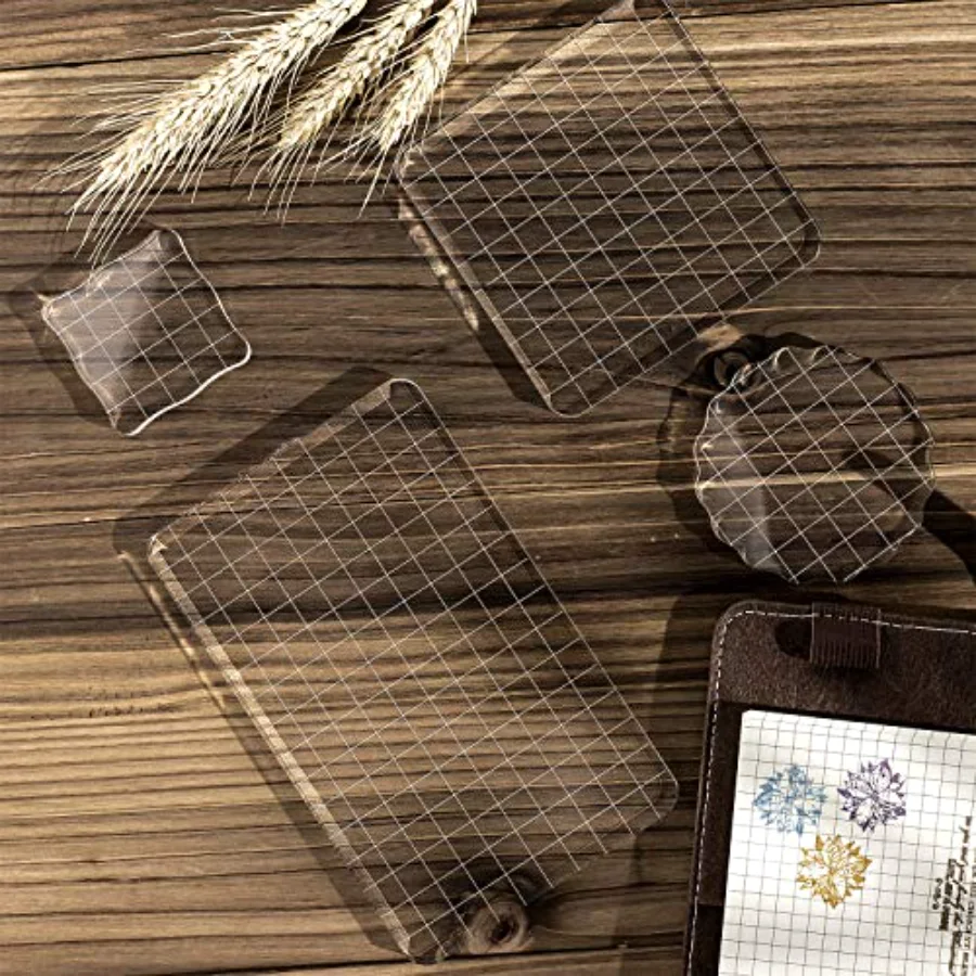 Large Acrylic Stamp Block Clear Stamping Tools Set with Grid Lines for Art, view 4