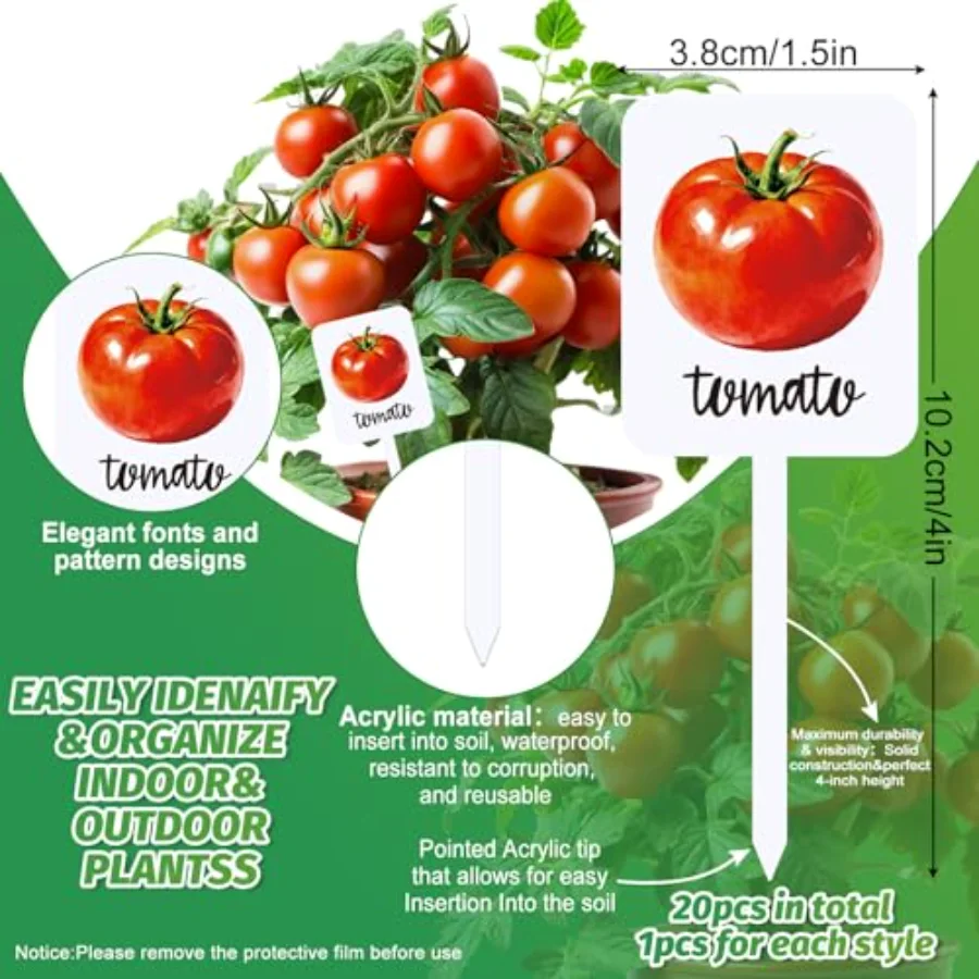 20Pcs Acrylic Vegetable Fruit Plant Label Signs Garden Markers 20 Styles, view 2
