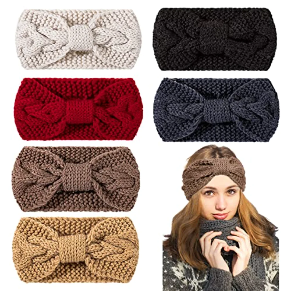 6 Pieces Knit Headbands Winter Ear Warmers