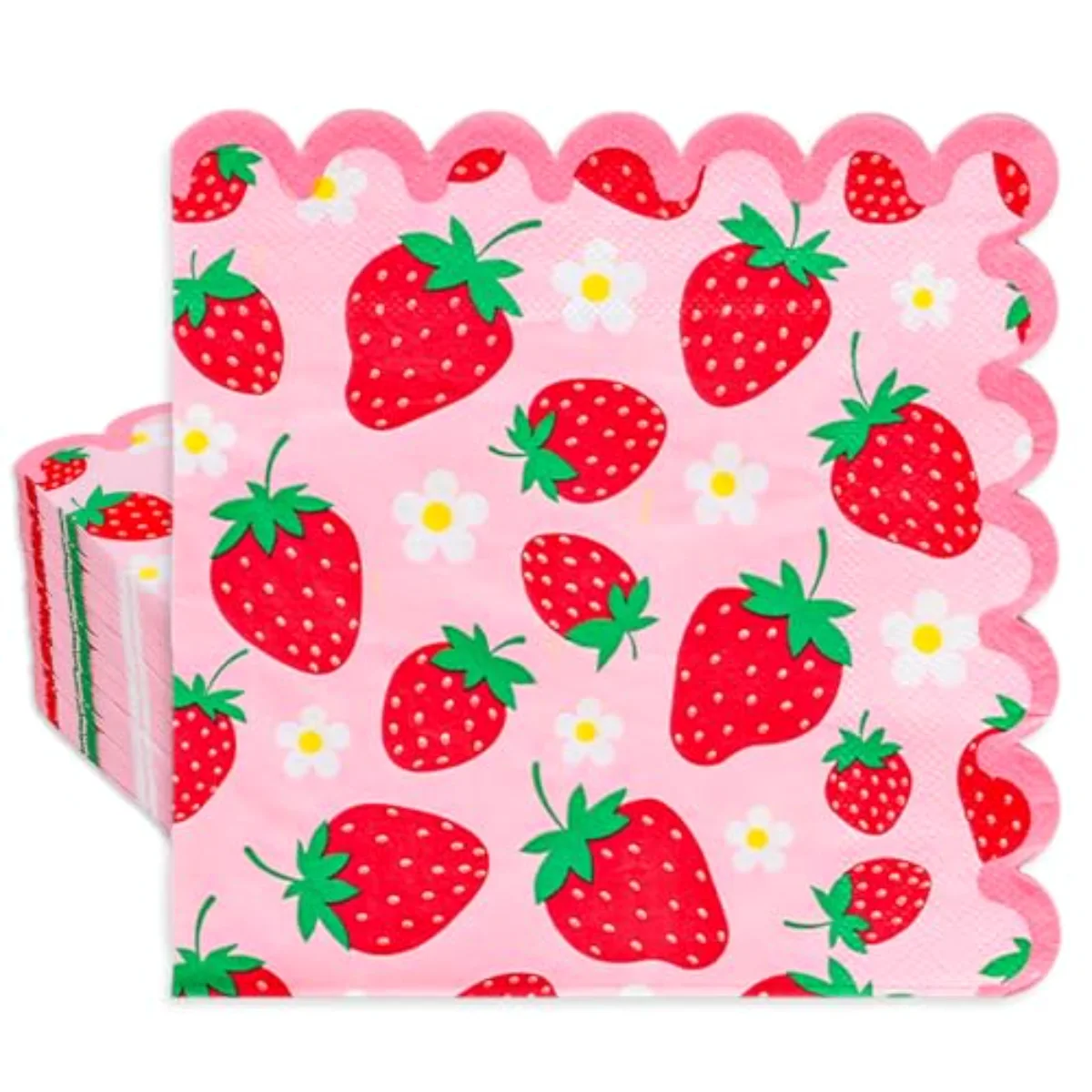 50 Pcs Strawberry Scalloped Paper Napkins Pink Red Strawberry Flower