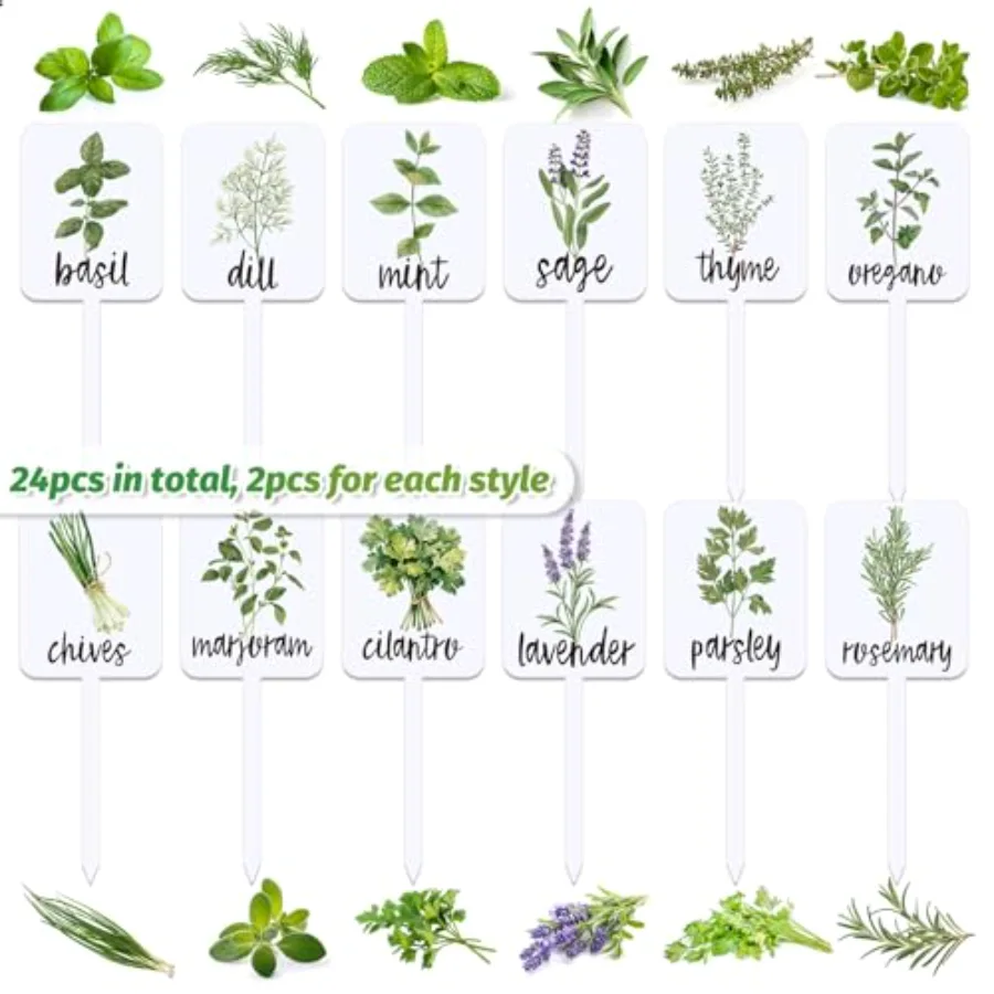 24Pcs Acrylic Plant Label Signs 12 Styles Planted Herb Garden Markers, view 3