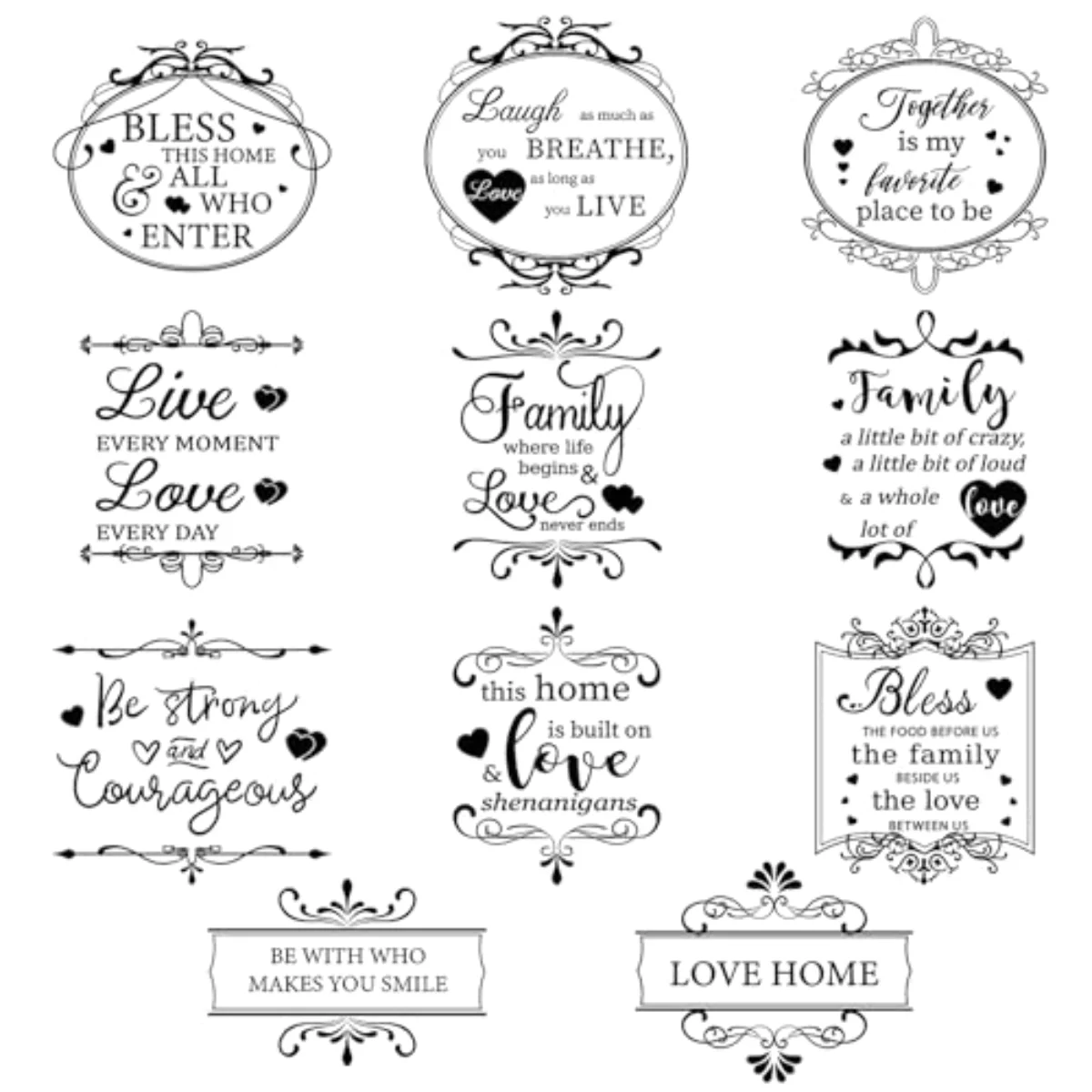 11 Sheets Vintage Word Rub on Transfers Decals for Crafts and Furniture