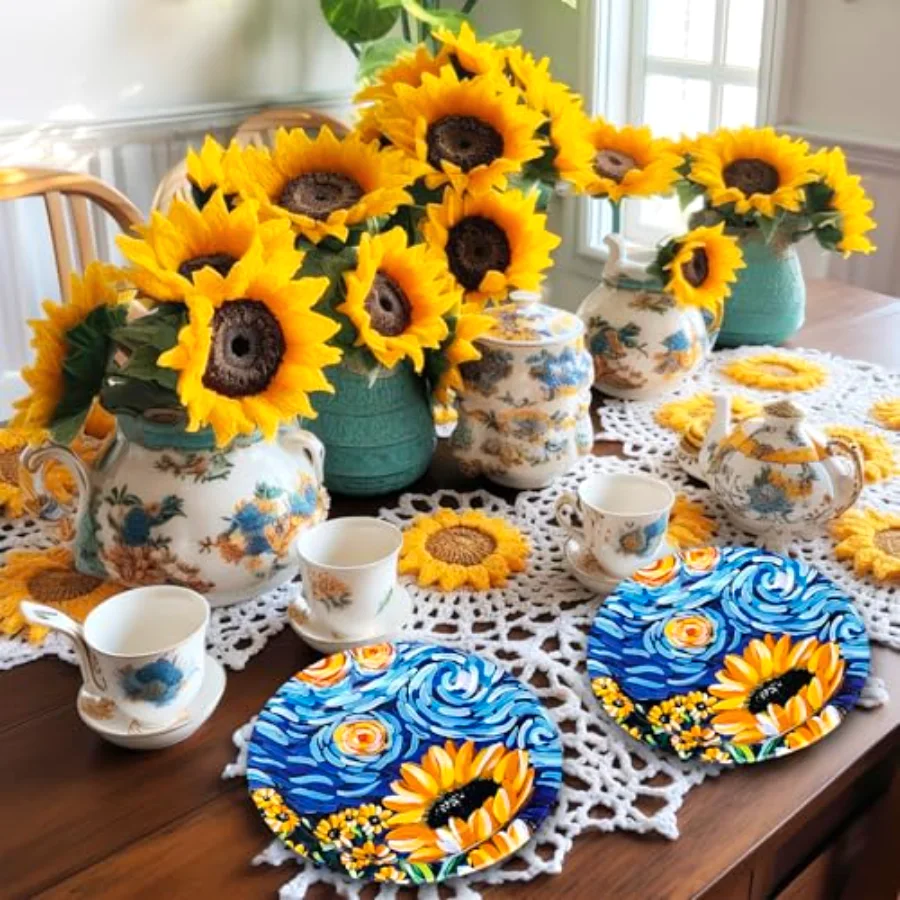 40 Pcs Starry Night Sunflower Paper Plates 9 Inch Disposable Plates Van, view 3