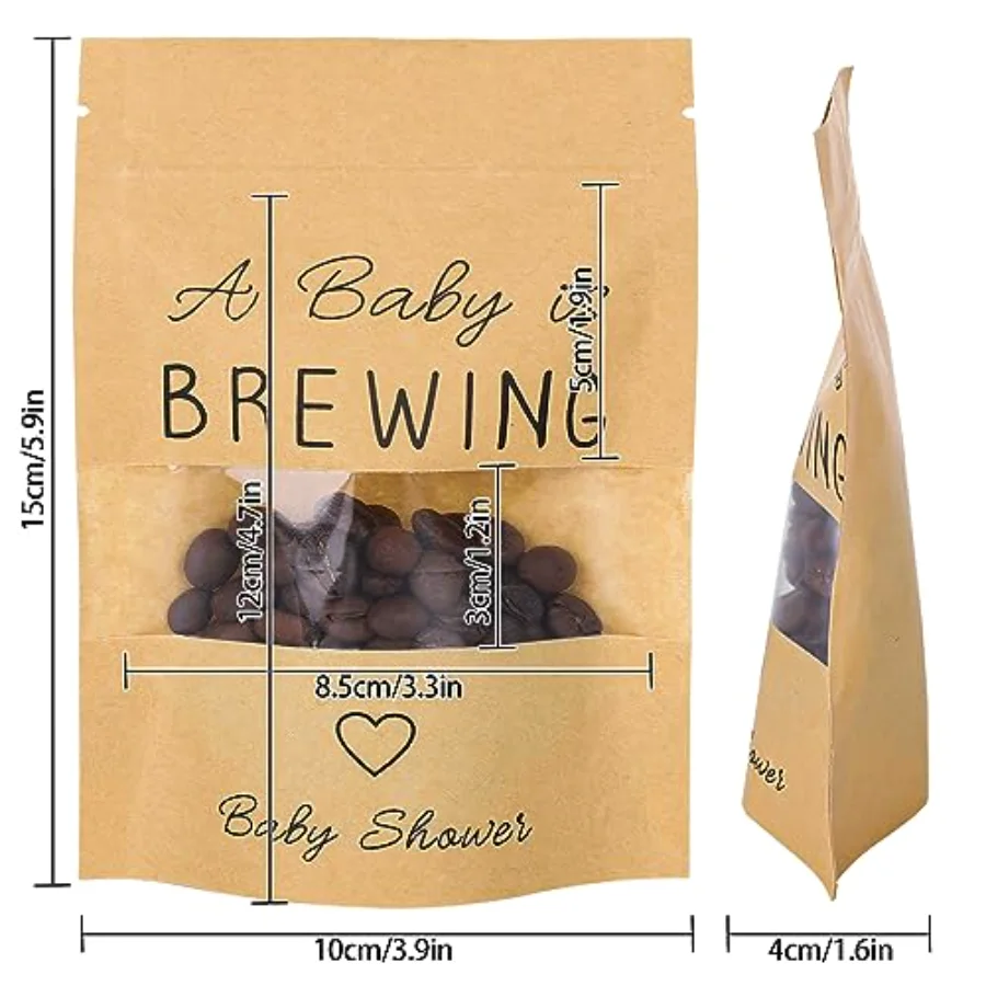 50 Pack Kraft Resealable Bags Mini Coffee Baby Shower Favor Bag A Baby is, view 2