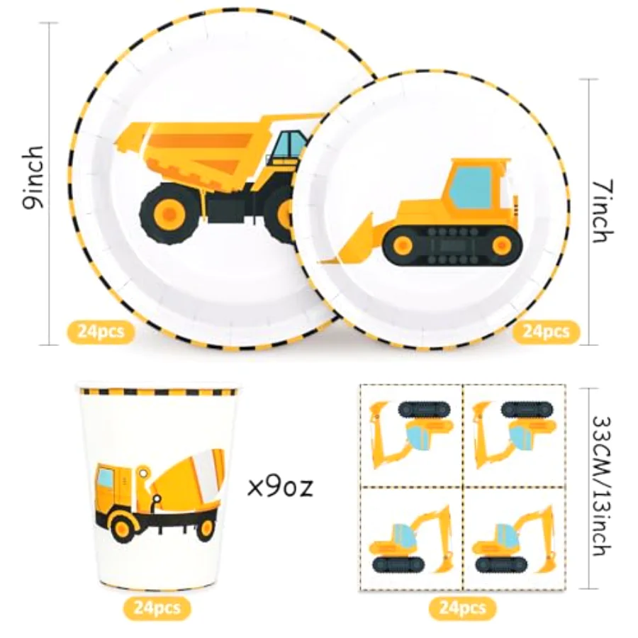 96Pcs Construction Party Tableware Dump Truck Paper Plate Napkin Cup, view 2