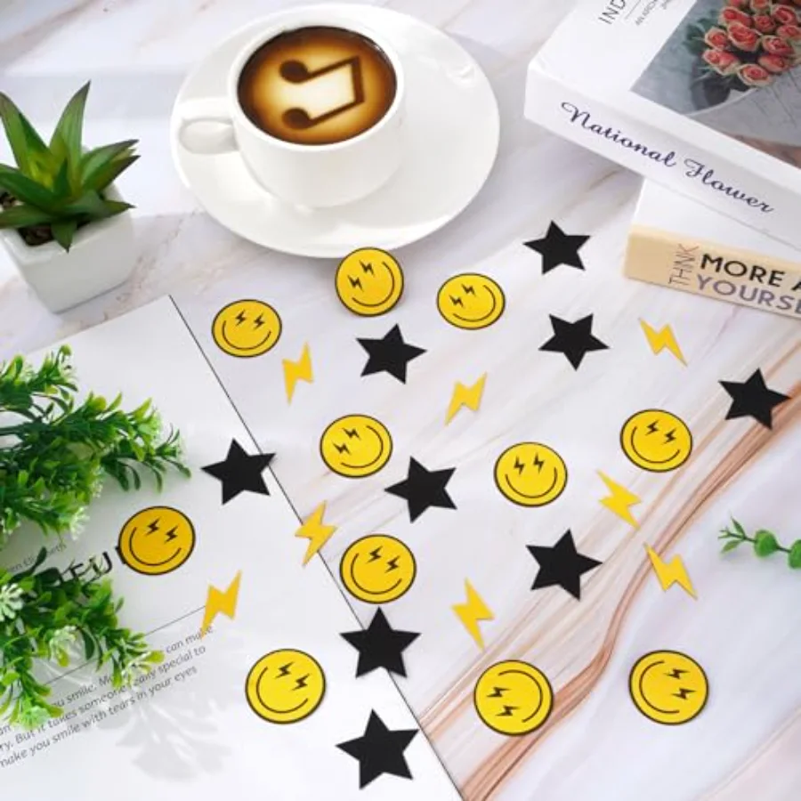 300Pcs One Happy Dude Table Confetti Smile Face Lightning Star Shaped, view 4