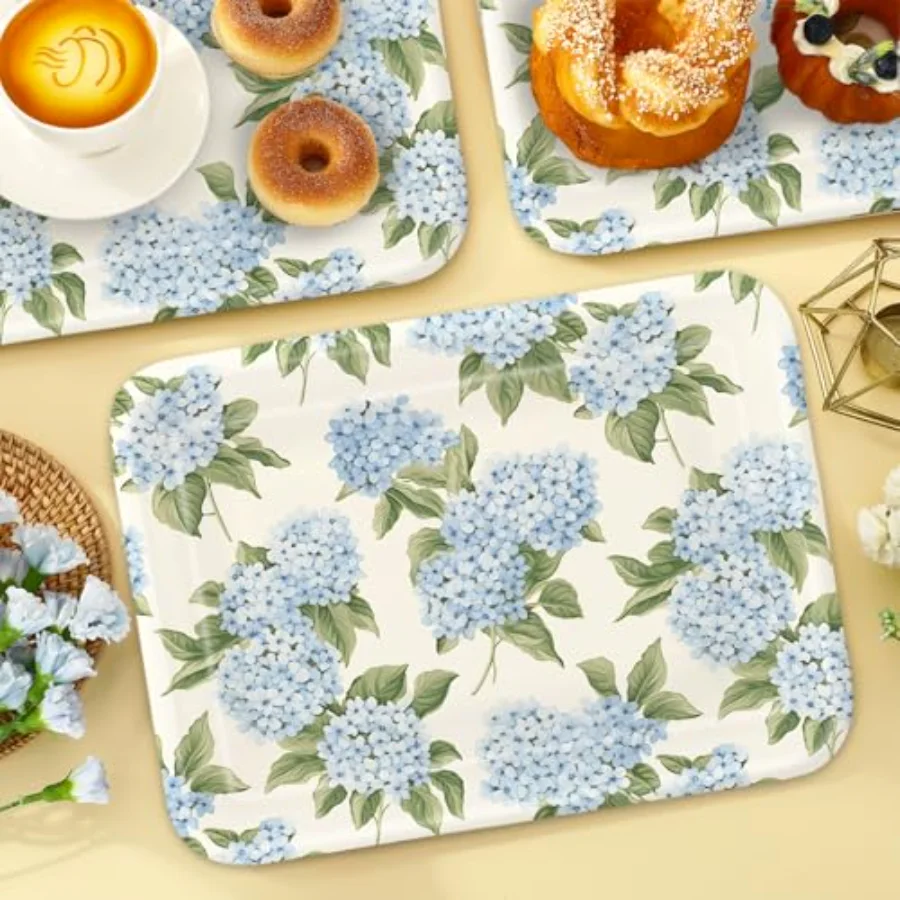 3Pcs Hydrangea Flower Serving Trays Melamine Platter Spring Summer Floral, view 4