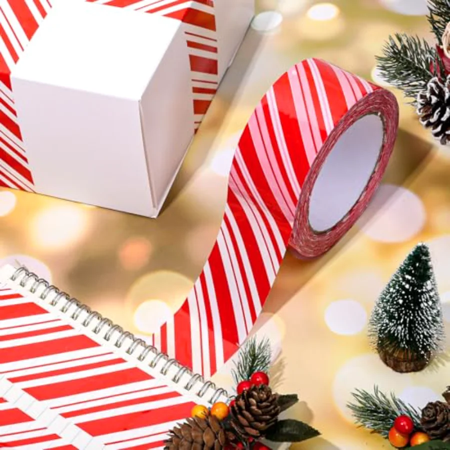109 Yard Christmas Candy Packing Tape Xmas Red and White Striped Pattern, view 3