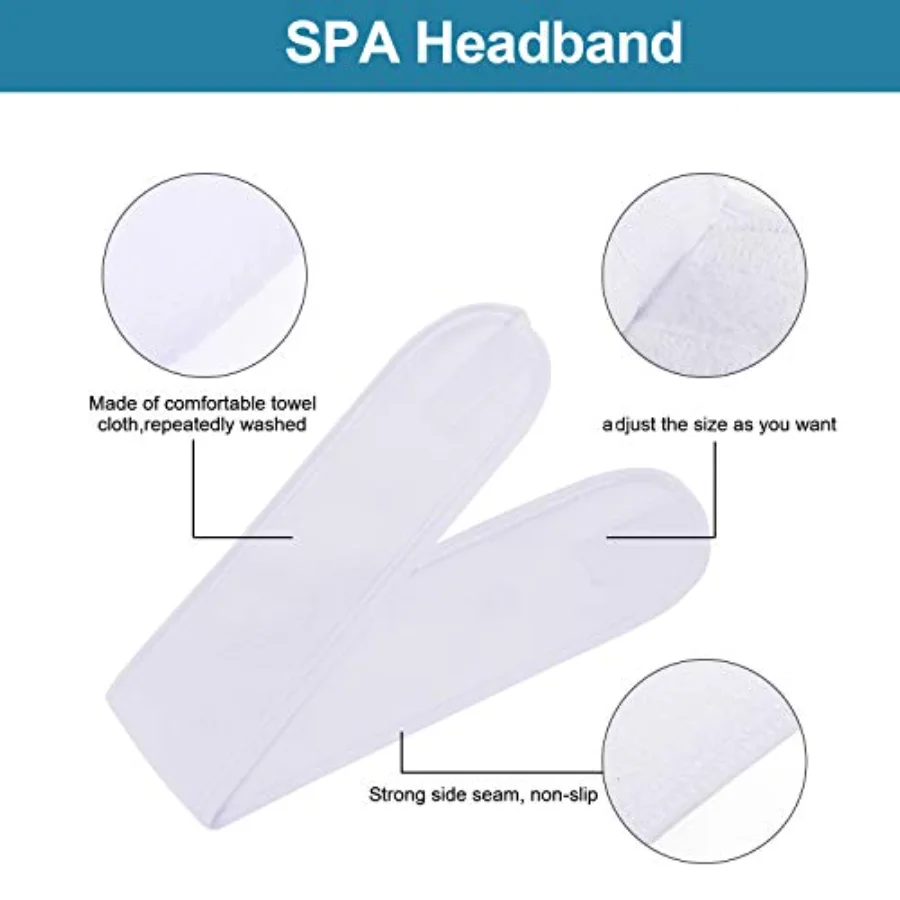 Spa Headband 4 Pcs White Makeup Hair Band Facial Head Wrap Hair Tie, view 4