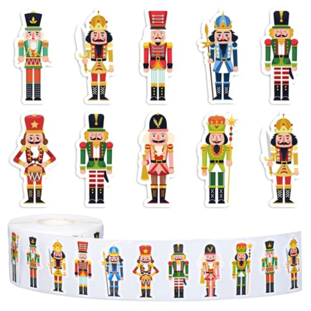 1000Pcs Christmas Nutcracker Stickers Roll Xmas Cartoon Nutcracker King