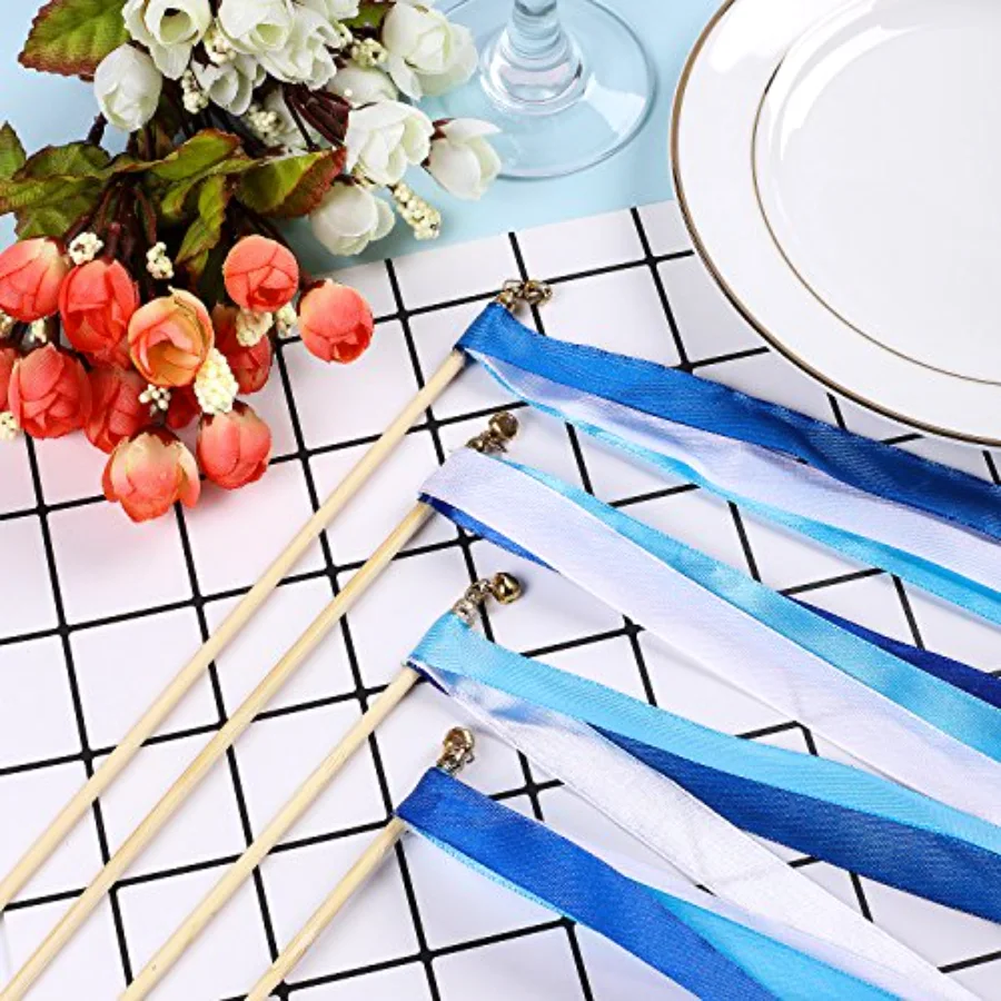 30 Pack Ribbon Sticks Chromatic Silk Ribbon with Bells Fairy Stick Wish, view 4