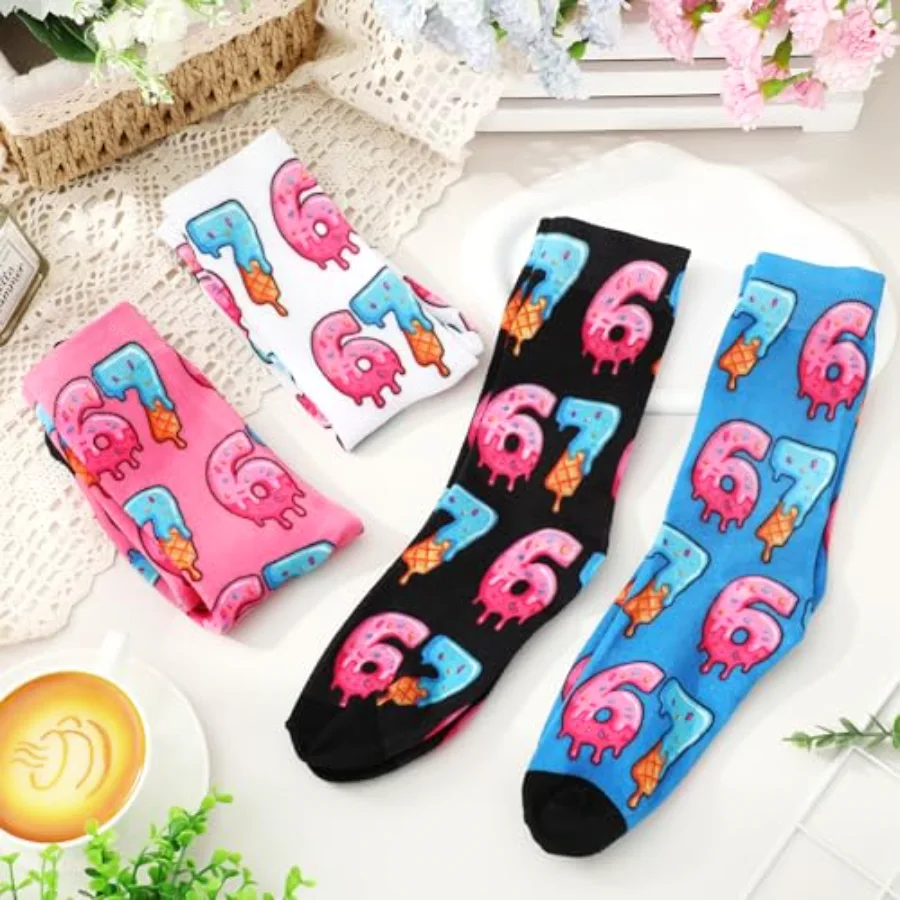4 Pairs Meme 6 7 Socks Ice Cream Socks White Black Blue Pink Sock for, view 3