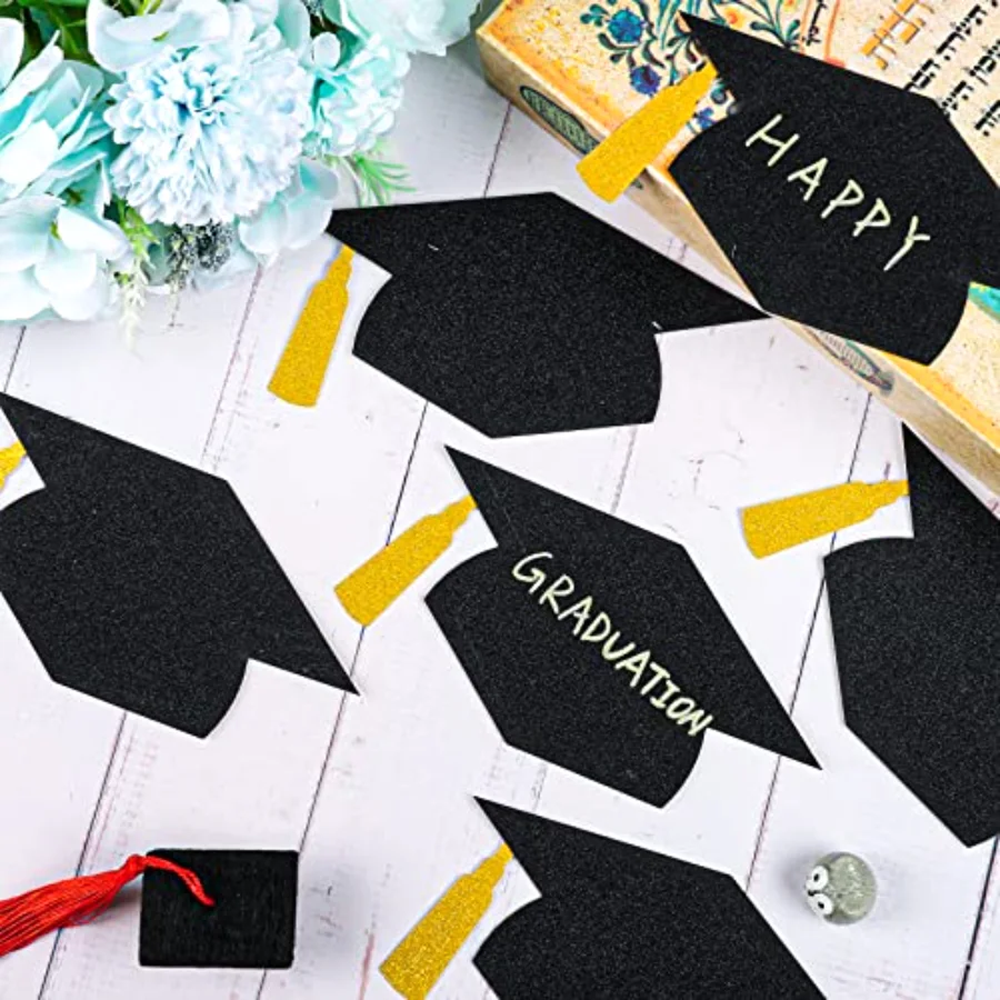 50Pcs Grad Caps Cutouts Glitter Black Gold Graduation Hat Cutouts 5.7 Inch, view 3