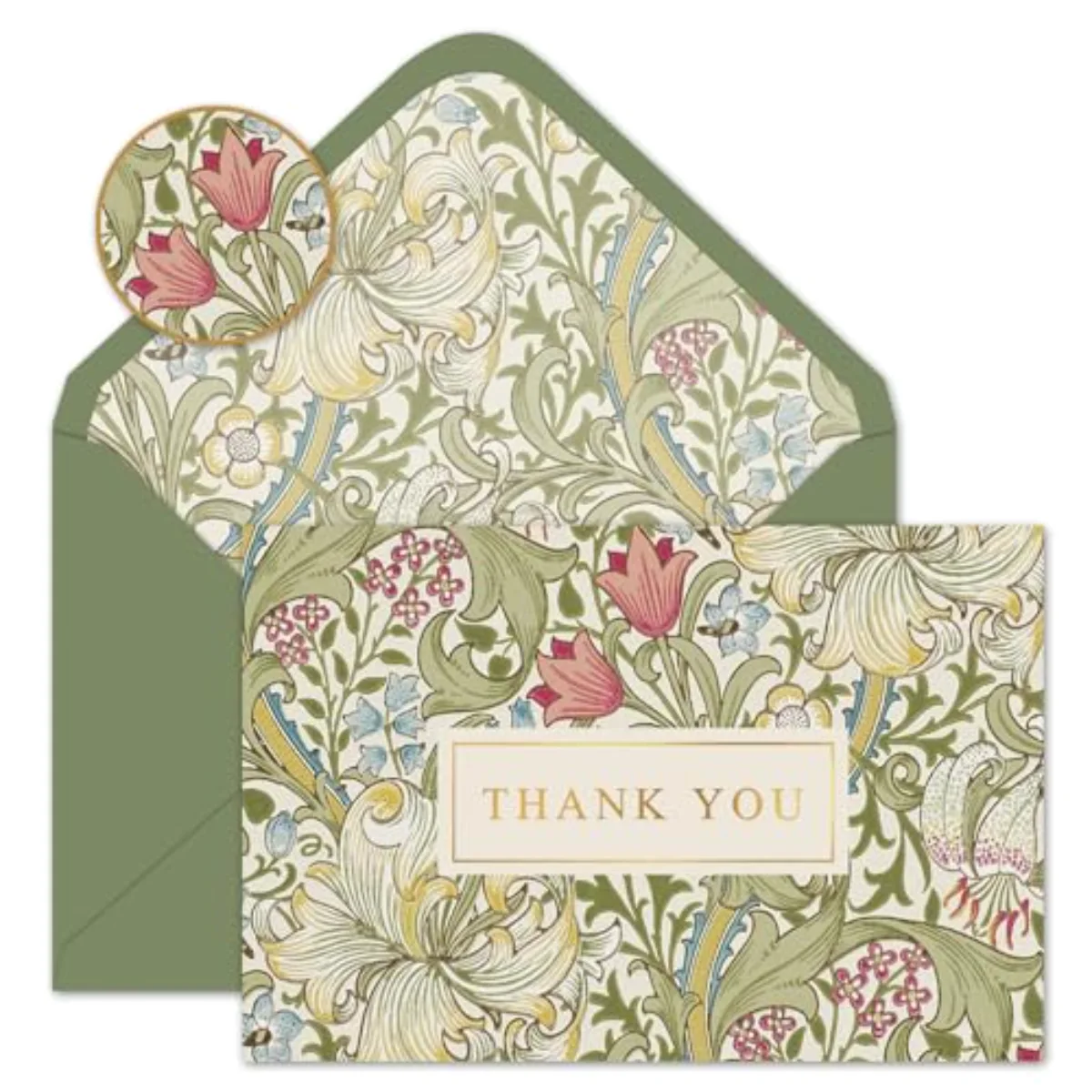 24 Pack Floral Gold Foil Thank You Cards with Envelope & Sticker