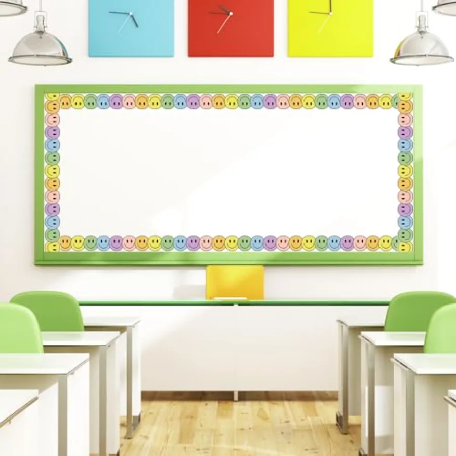 32.8 Ft Boho Happy Face Bulletin Board Border Pastel Color Smile Face Die, view 4