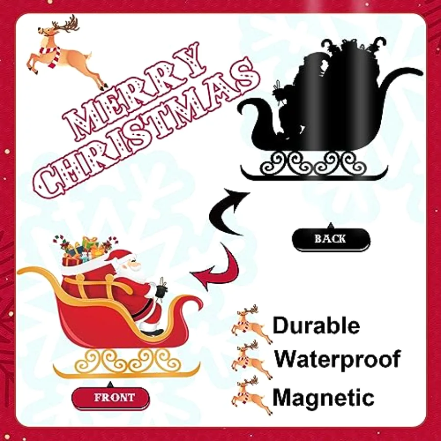 Merry Christmas Garage Decoration Magnet Stickers Santa Sleigh Garage Door, view 3