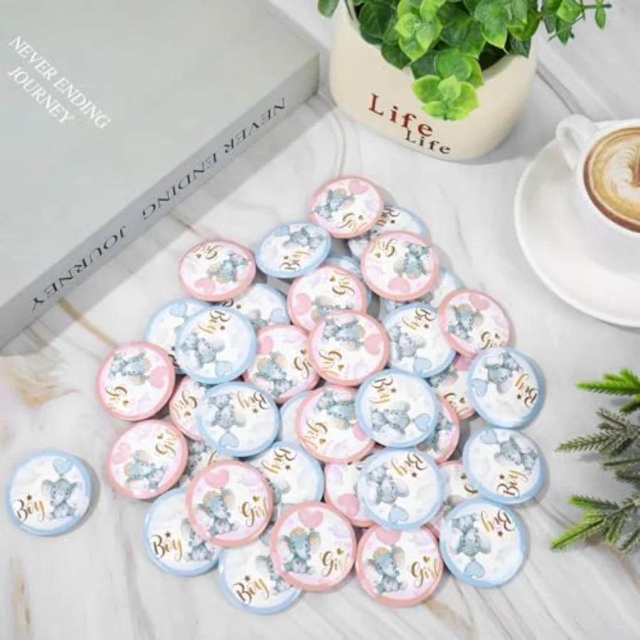50 Pcs Elephant Balloon Gender Reveal Button Pink Blue Pins Team Girl Boy, view 4
