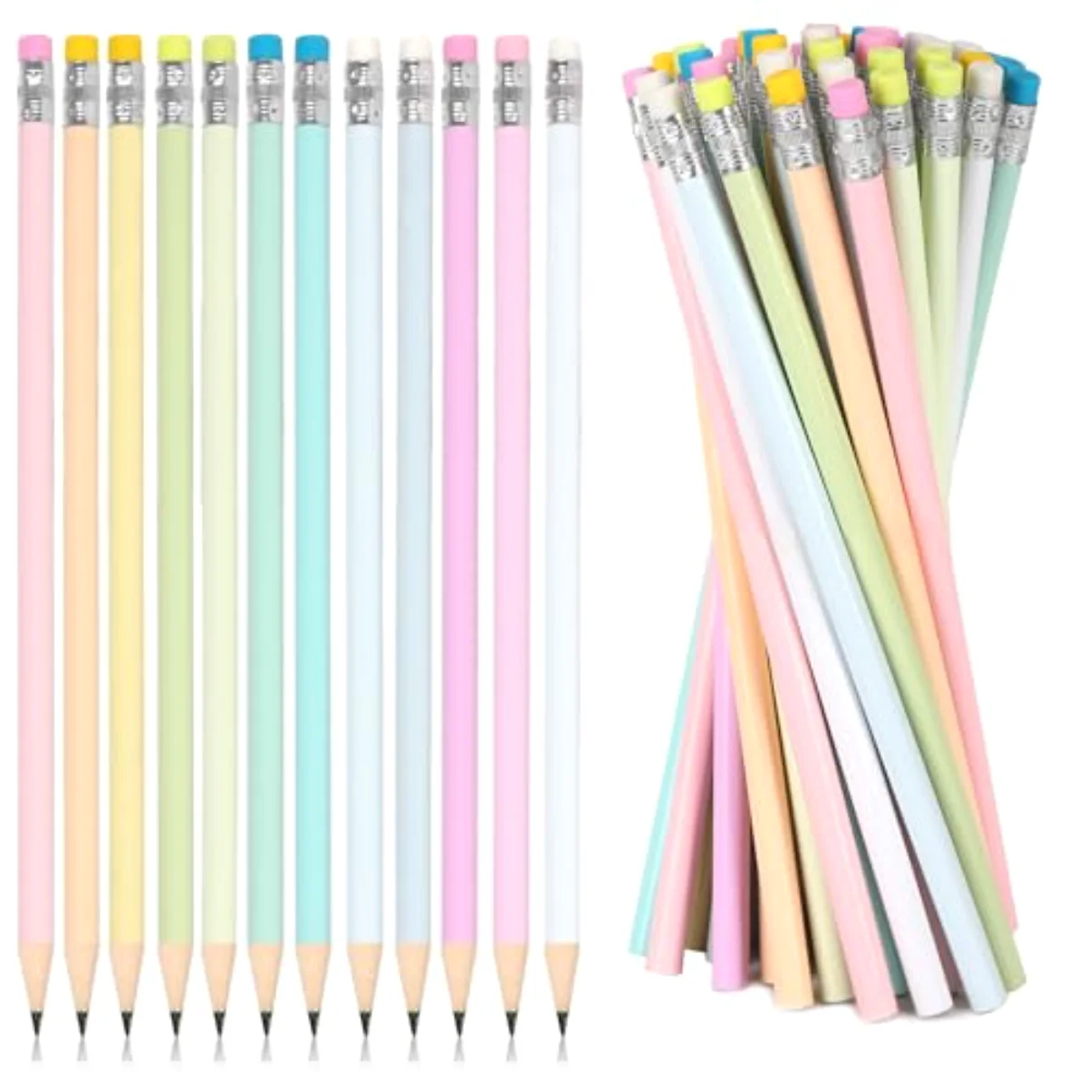 48Pcs Pastel Color Pencils with Erasers Back to School Colorful Wooden