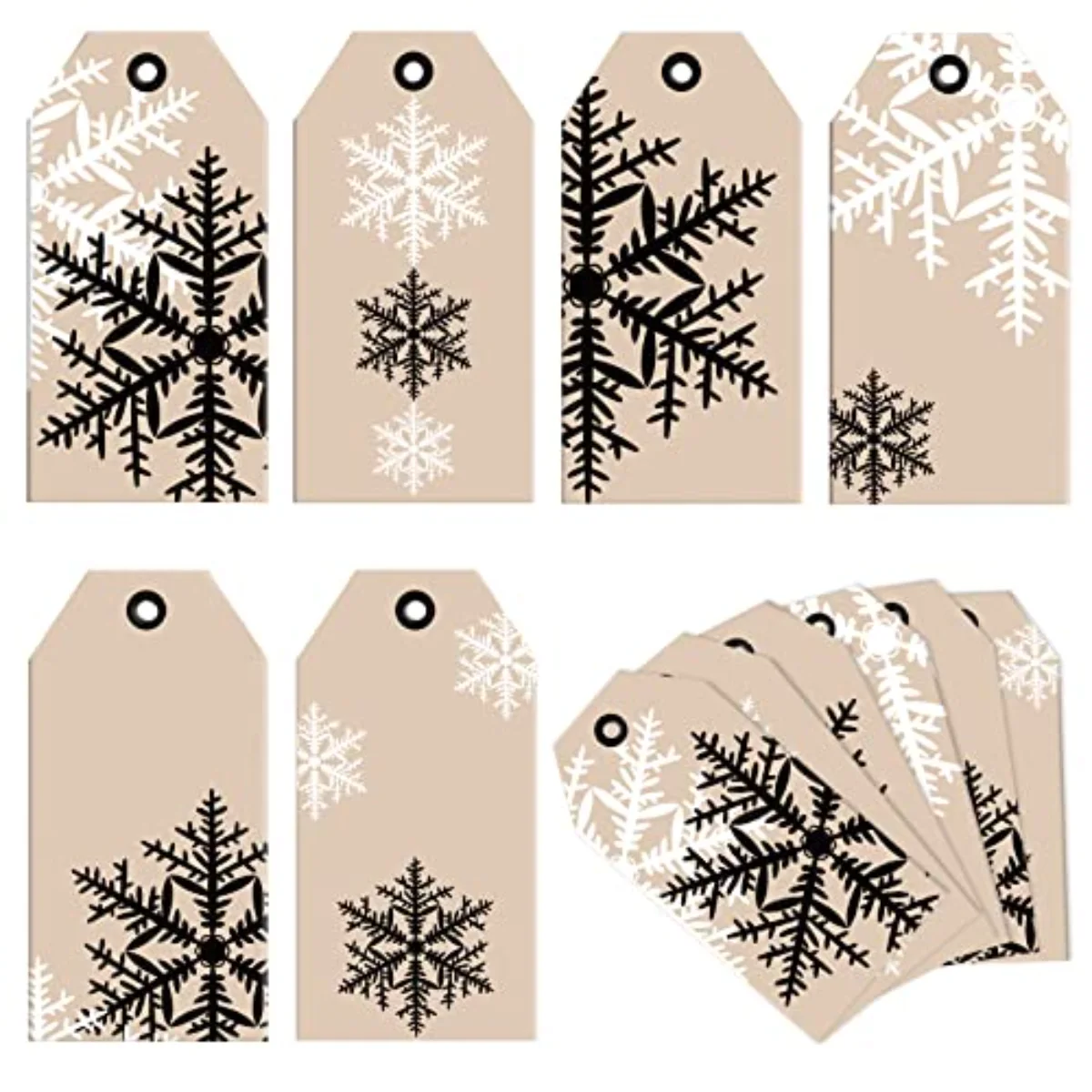 120Pcs Christmas Kraft Paper Tags Black White Snowflake Gift Tags with