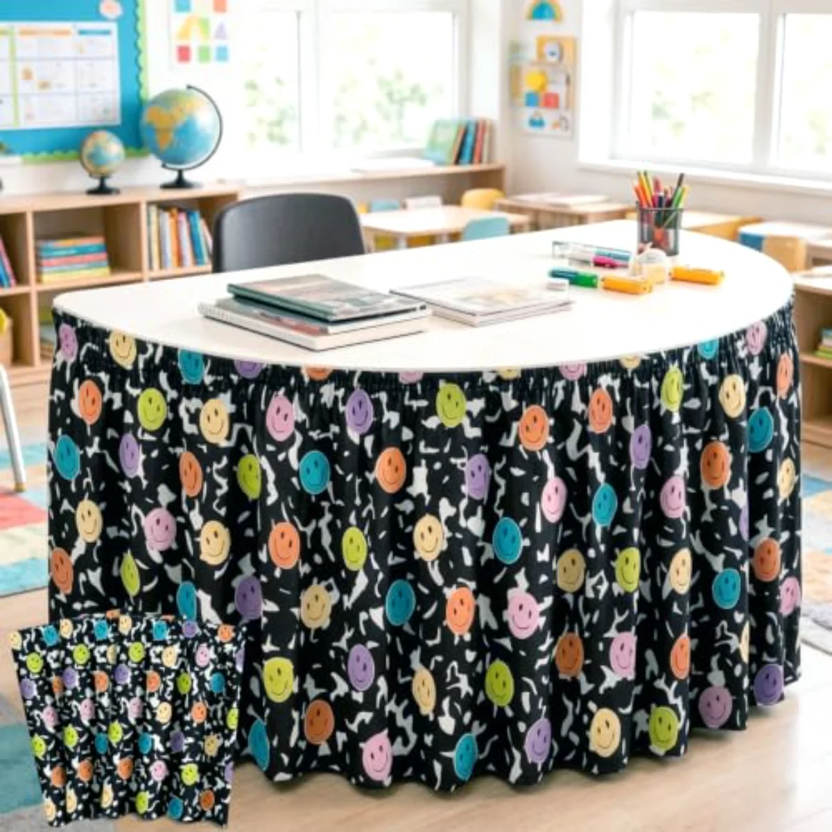 4 Pcs 14.1ft Black and White Composition Book Table Skirt Cloths for