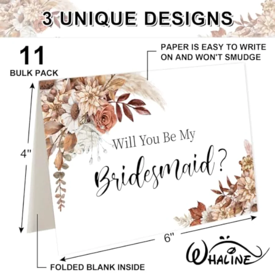 11Pcs Fall Bridesmaid Proposal Cards with Envelopes Stickers Retro Boho, view 2