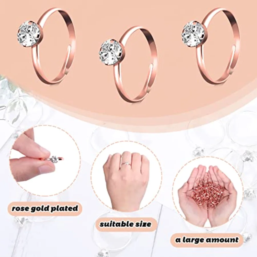 36 Packs Rose Gold Diamond Engagement Rings Bridal Shower Rings for, view 3