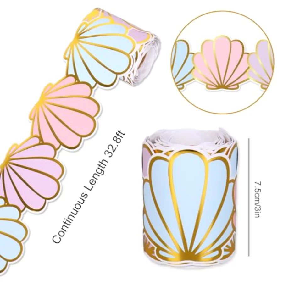 32.8Ft Summer Pastel Shell Bulletin Board Border Gold Foil Beach Party Die, view 2