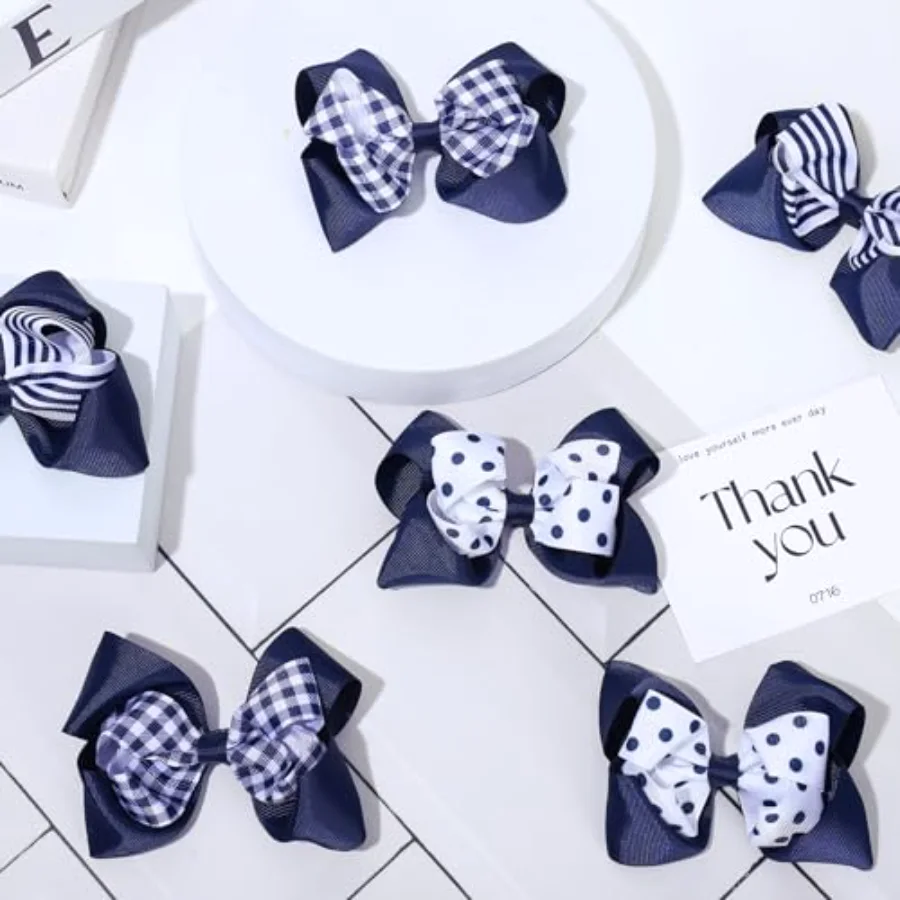 Hair Bow Clips, 6Pcs Back to School Uniform Hair Accessories, view 4
