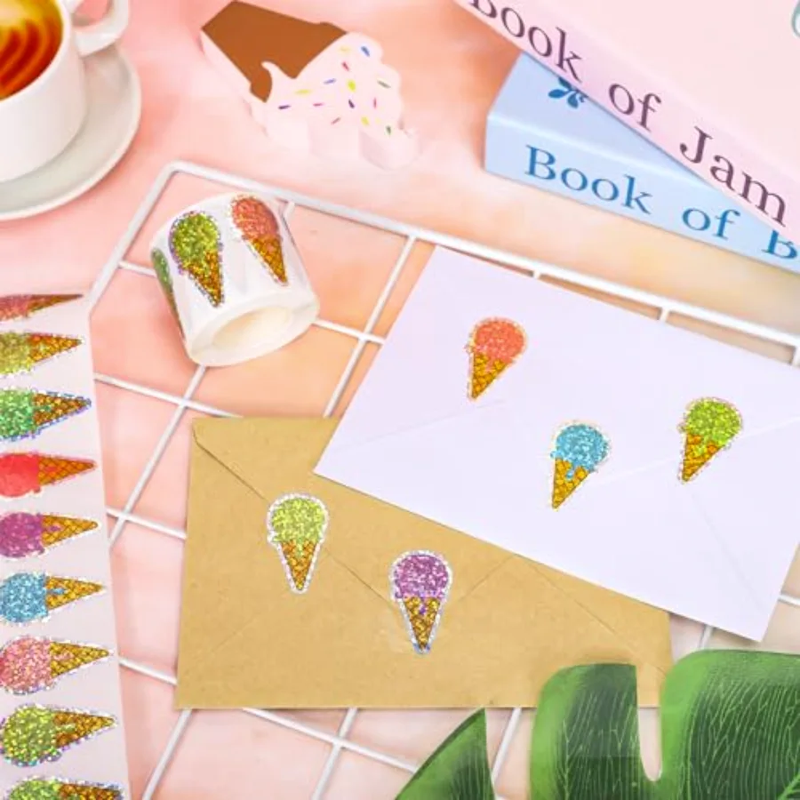 Summer Ice Cream Stickers Roll Holographic Ice Cream Cone Seal Stickers, view 3