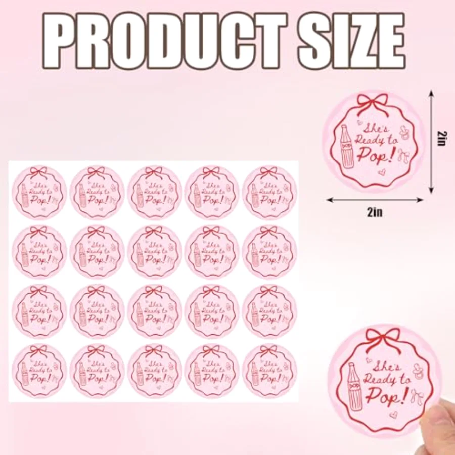 100Pcs She's Ready to Pop Cup Stickers Baby Shower Self-Adhesive Decals, view 2