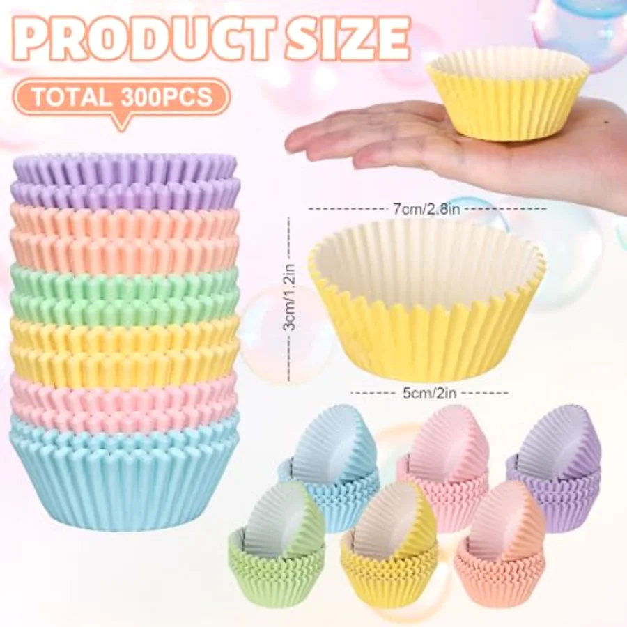 300Pcs Colorful Cupcake Liners Pastel Color Cupcake Wrappers Baking Cup, view 2