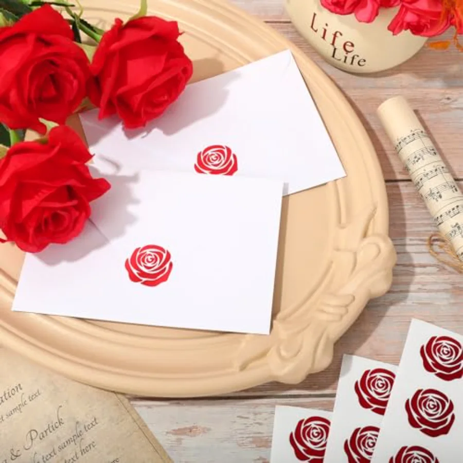 500Pcs Rose Stickers Red Foil Flower Envelope Seal Stickers Valentine's, view 3