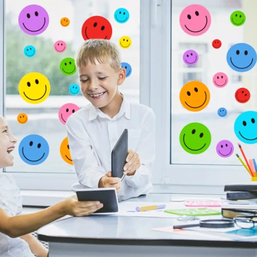 9 Sheet Smile Face Window Clings Colorful Cute Happy Face Window Decals, view 2