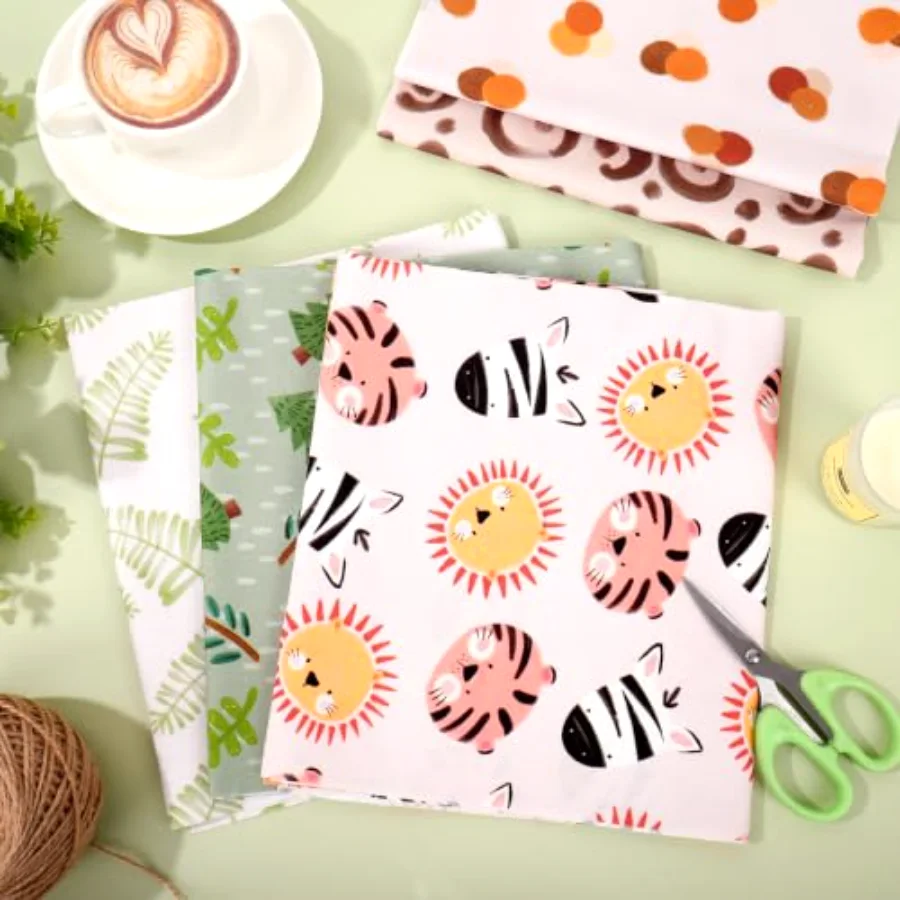 12Pcs Safari Cotton Fabric Bundles Cartoon Animal Fat Quarters Boho Forest, view 4