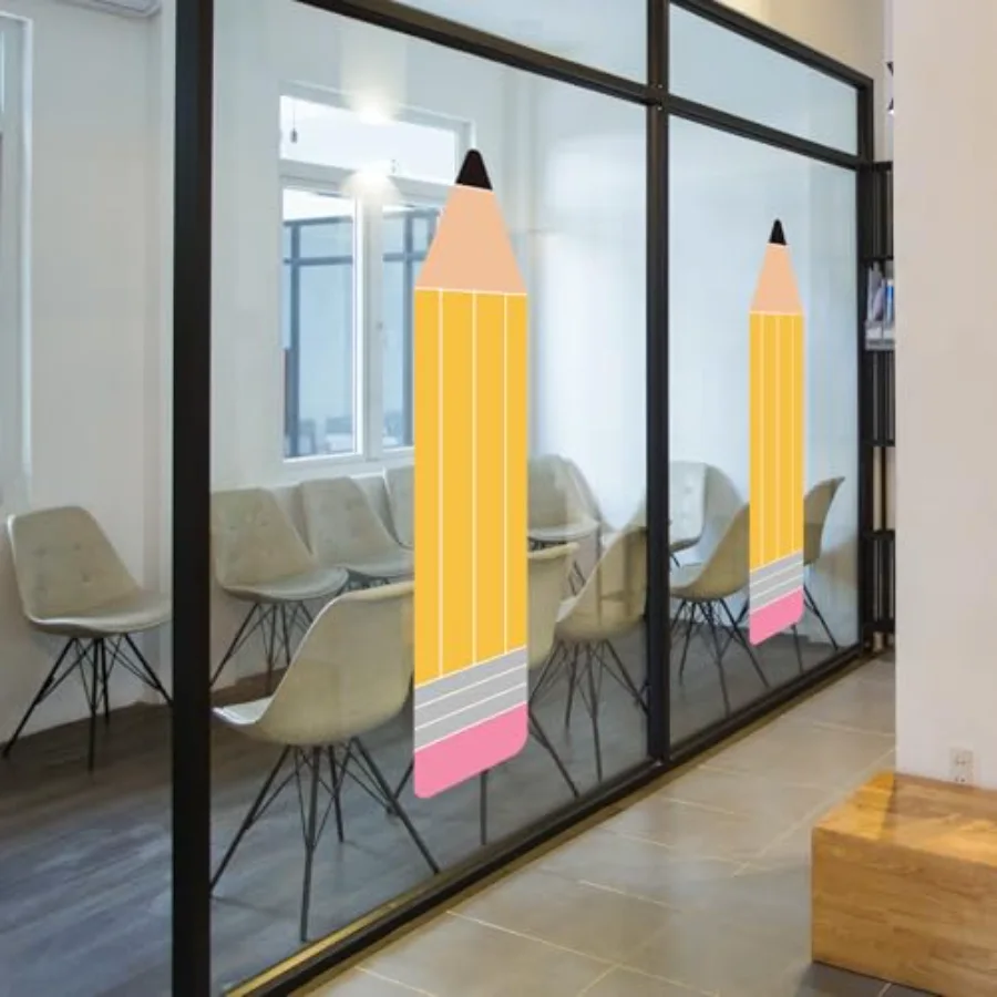 Extra Large Back to School Window Clings Double Sided Yellow Pencil Shaped, view 4