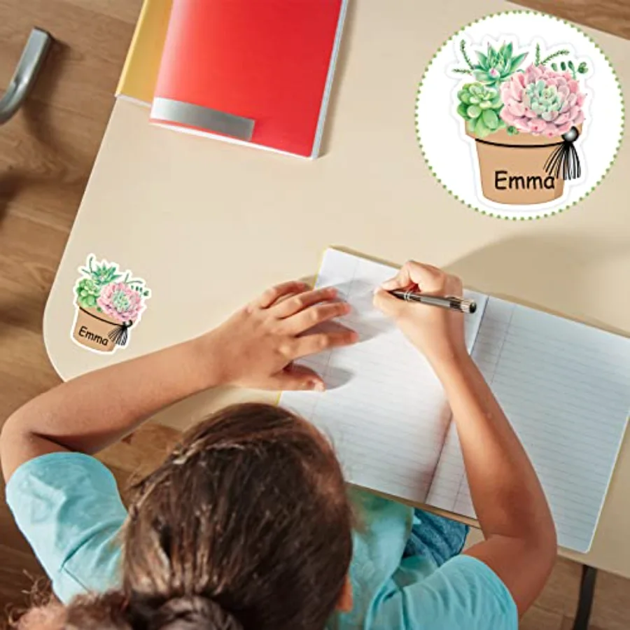 120 Pcs Summer Back to School Succulent Name Tag Stickers 12 Designs, view 4