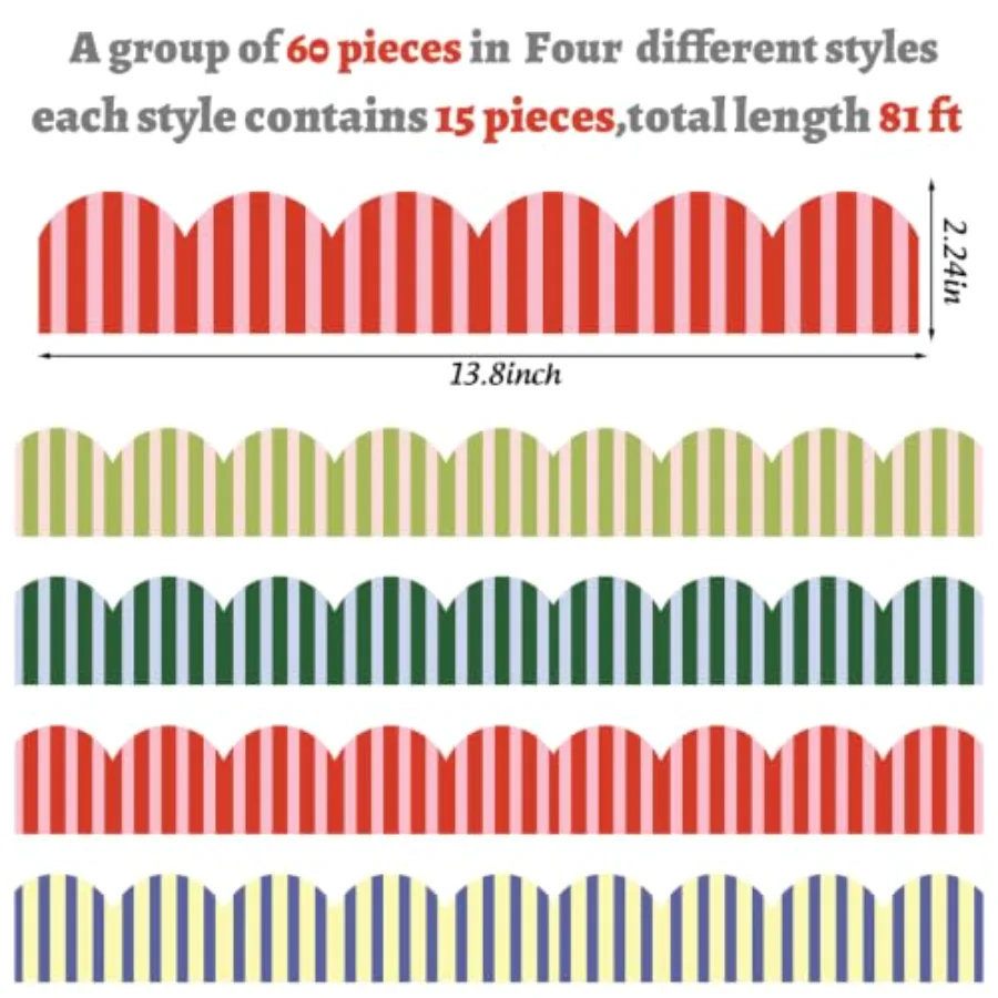 68.9Ft Striped Bulletin Board Border Stickers Classroom Decoration, view 2