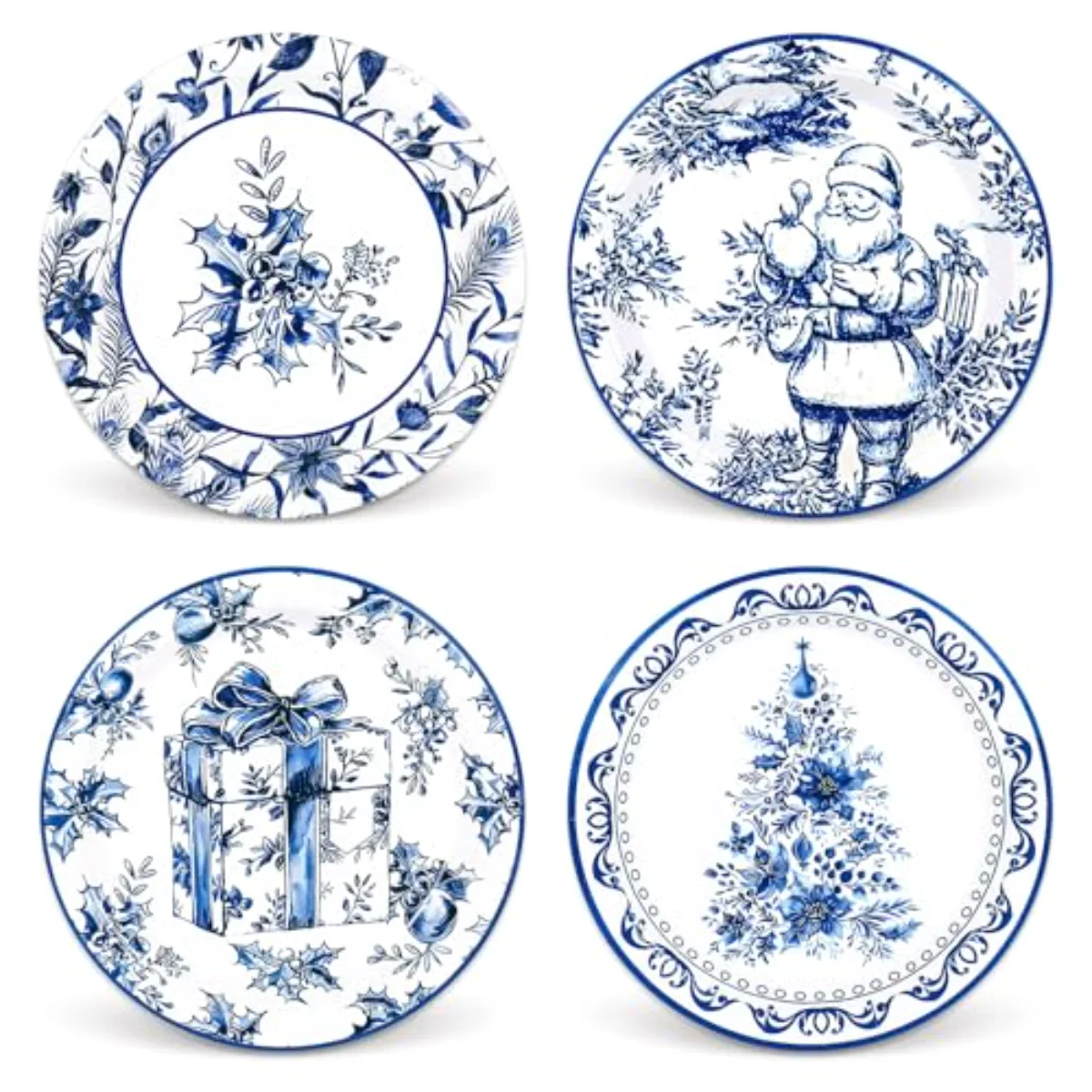 40 Pcs Christmas Paper Plates 4 Designs Chinoiserie Blue and White