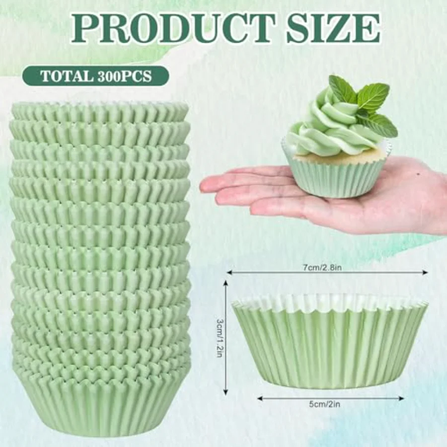 300Pcs Sage Green Cupcake Liners Baby Shower Baking Cups Wedding Cupcake, view 2